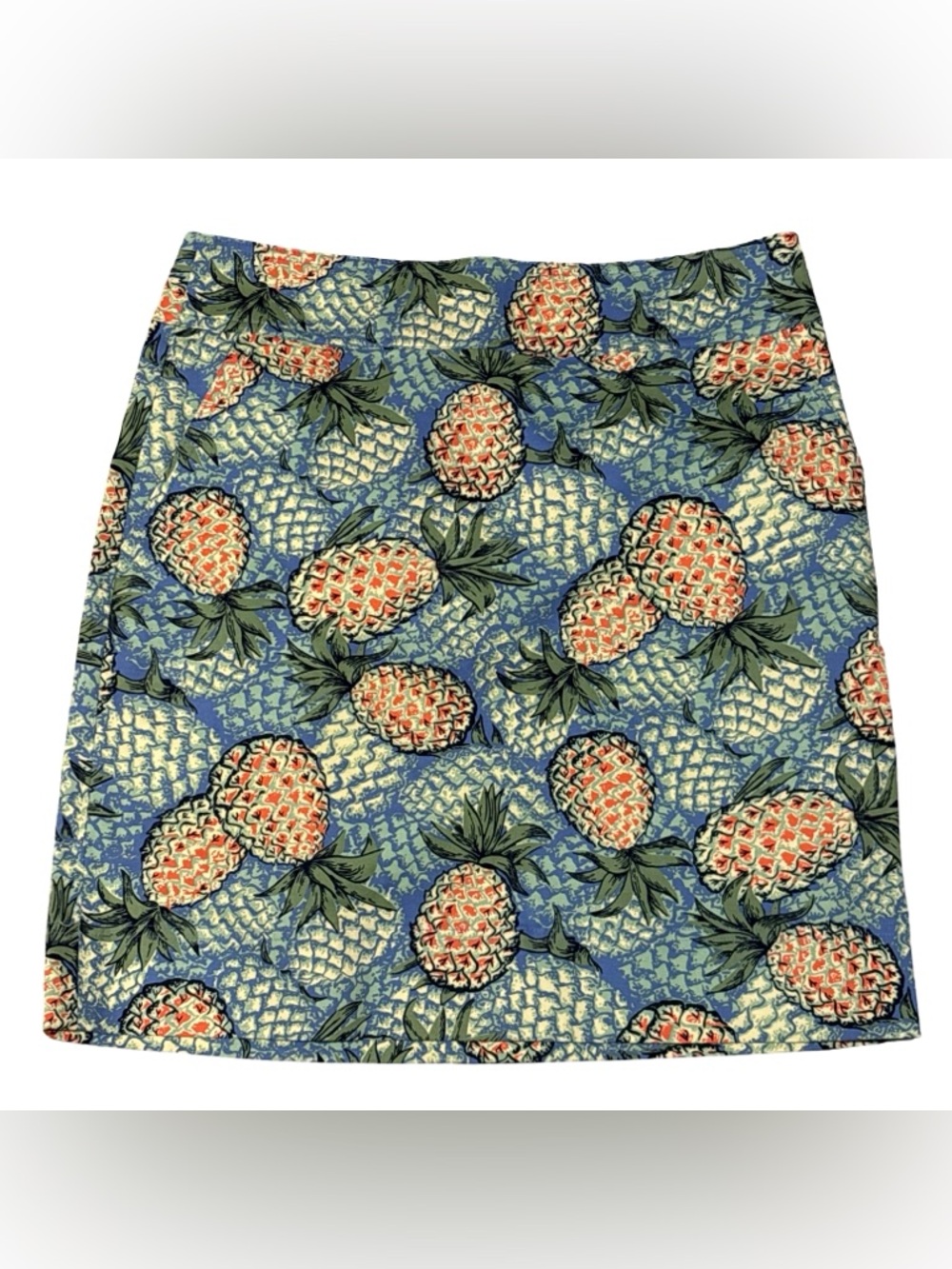Talbots Pineapple Print Skirt Women's Blue Green Yellow Size 4 Stretch Cotton - Picture 2 of 10